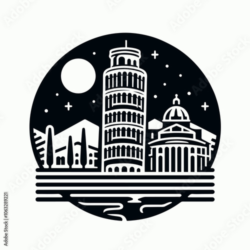 pisa tower logo illustration