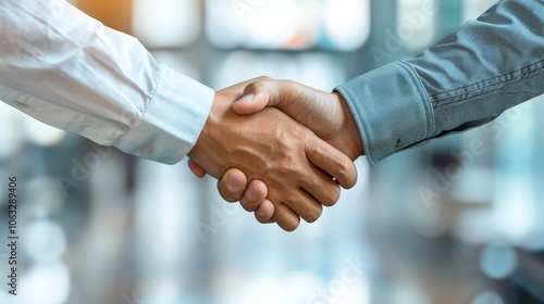 Business handshake in a modern office.