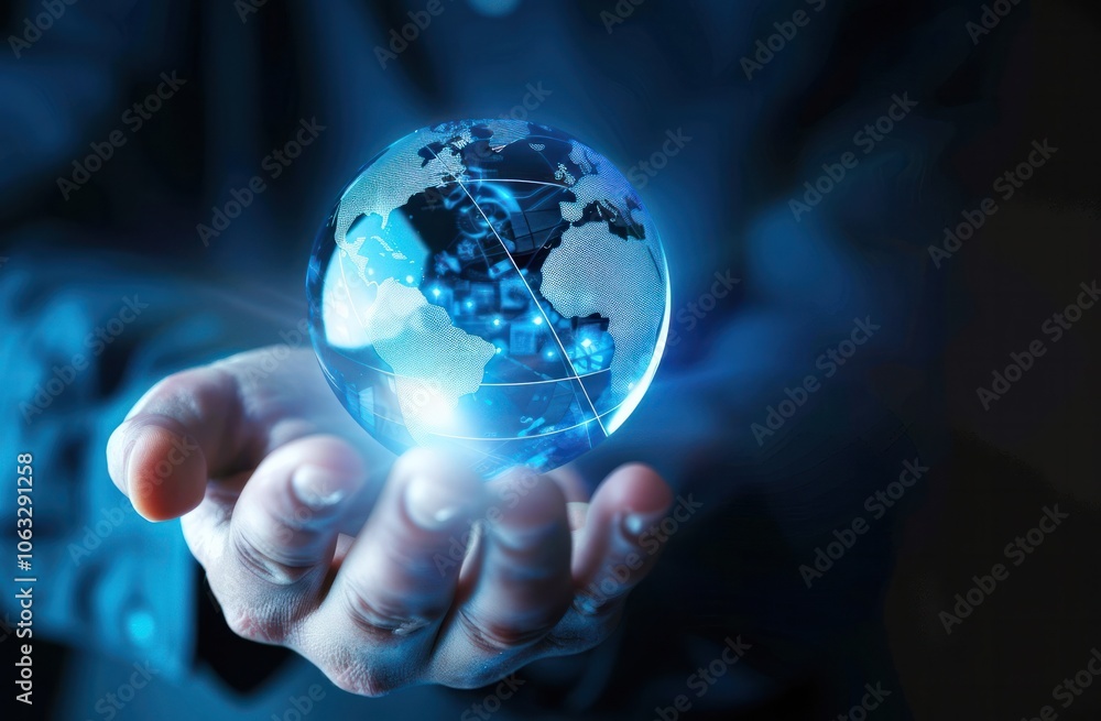 hand holding global digital earth hologram business man technology information worldwide concept hand holding global digital earth hologram business man technology information worldwide concept