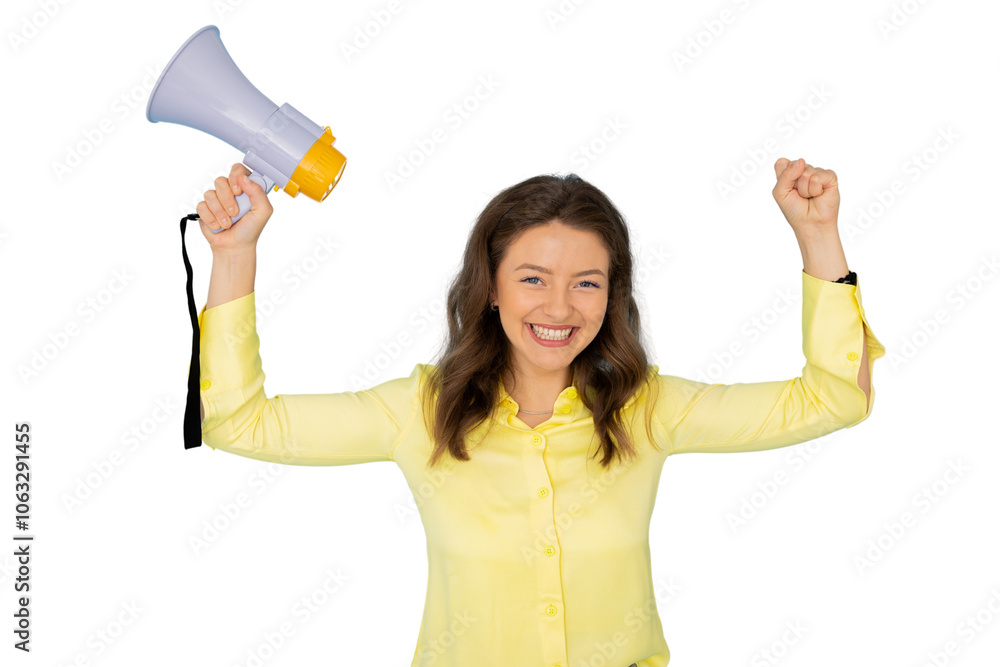 Naklejka premium Empowered young entrepreneur speaking out with a megaphone