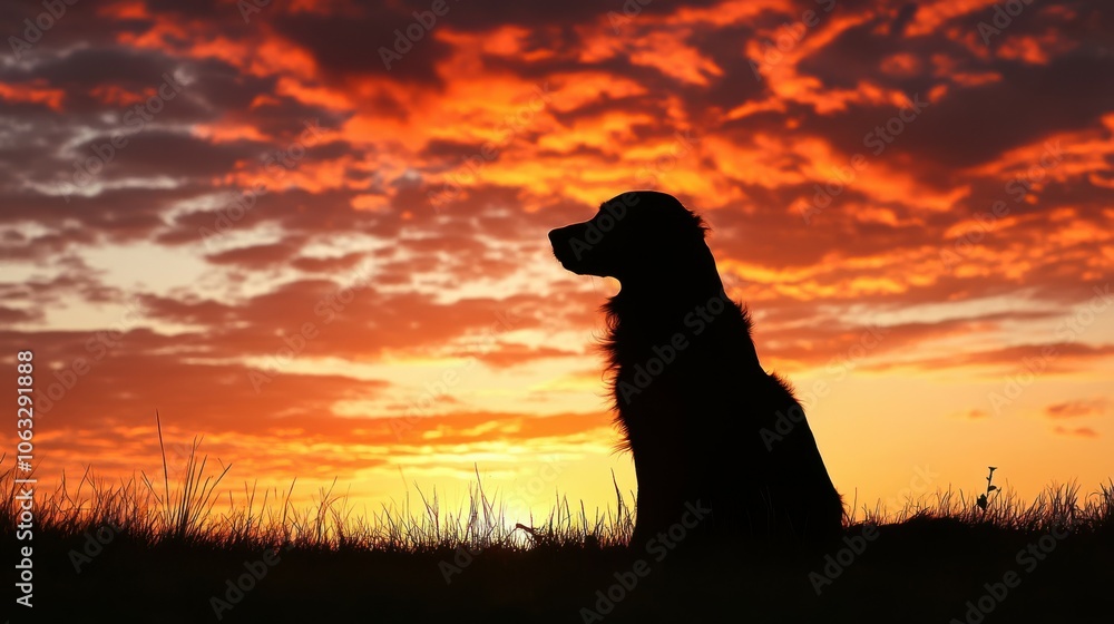 Silhouette of Dog at Heavenly Sunset: Emotional Tribute to Departed Pets, Intense Sky, Spiritual Reunion Silhouette of Dog at Heavenly Sunset: Emotional Tribute to Departed Pets, Intense Sky, Spiritual Reunion
