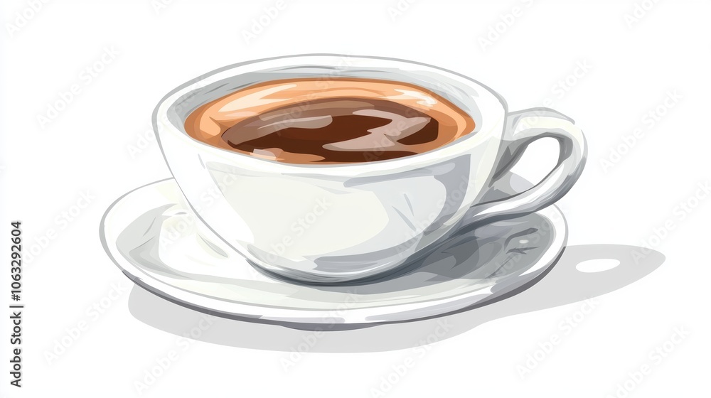 Naklejka premium Rich Black Coffee in White Cup Design White Background