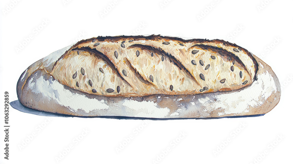 Artisan Bread Loaf with Seeds on a White Background White Background Artisan Bread Loaf with Seeds on a White Background White Background