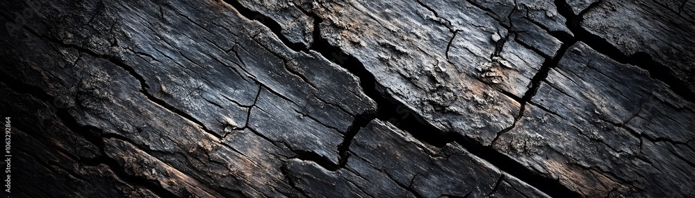 Close-up of Charred Wood with Deep Cracks and Grain Patterns Close-up of Charred Wood with Deep Cracks and Grain Patterns