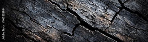 Close-up of Charred Wood with Deep Cracks and Grain Patterns