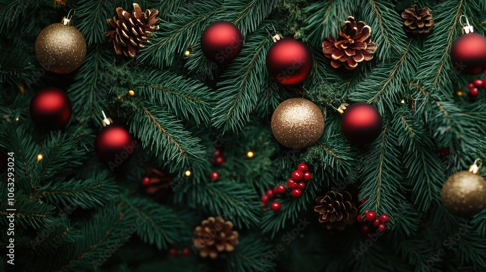 A close-up view of a decorated Christmas tree with ornaments and lights A close-up view of a decorated Christmas tree with ornaments and lights