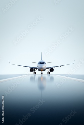 Airplane on the runway, preparing for takeoff on a clear day, symbolizing travel and aviation.
