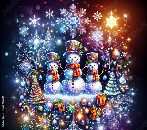 Cute snowmen illustration ideal for 20 oz tumbler wrap sublimation. Christmas illustration for postcards, banners, posters, packaging, paper, and web design.