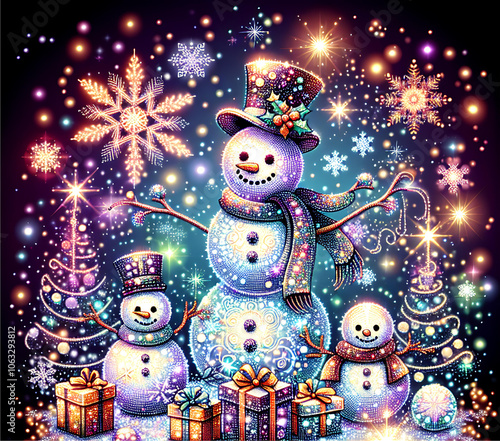 Cute snowmen illustration ideal for 20 oz tumbler wrap sublimation. Christmas illustration for postcards, banners, posters, packaging, paper, and web design.