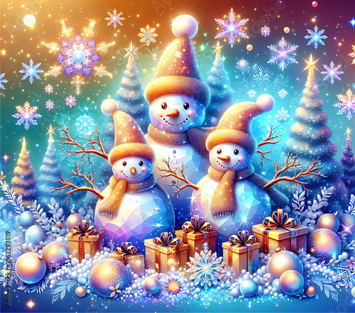 Cute snowmen illustration ideal for 20 oz tumbler wrap sublimation. Christmas illustration for postcards, banners, posters, packaging, paper, and web design.