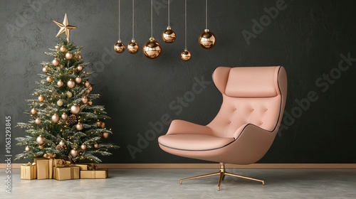 modern interior with a minimalist design and a christmas tree