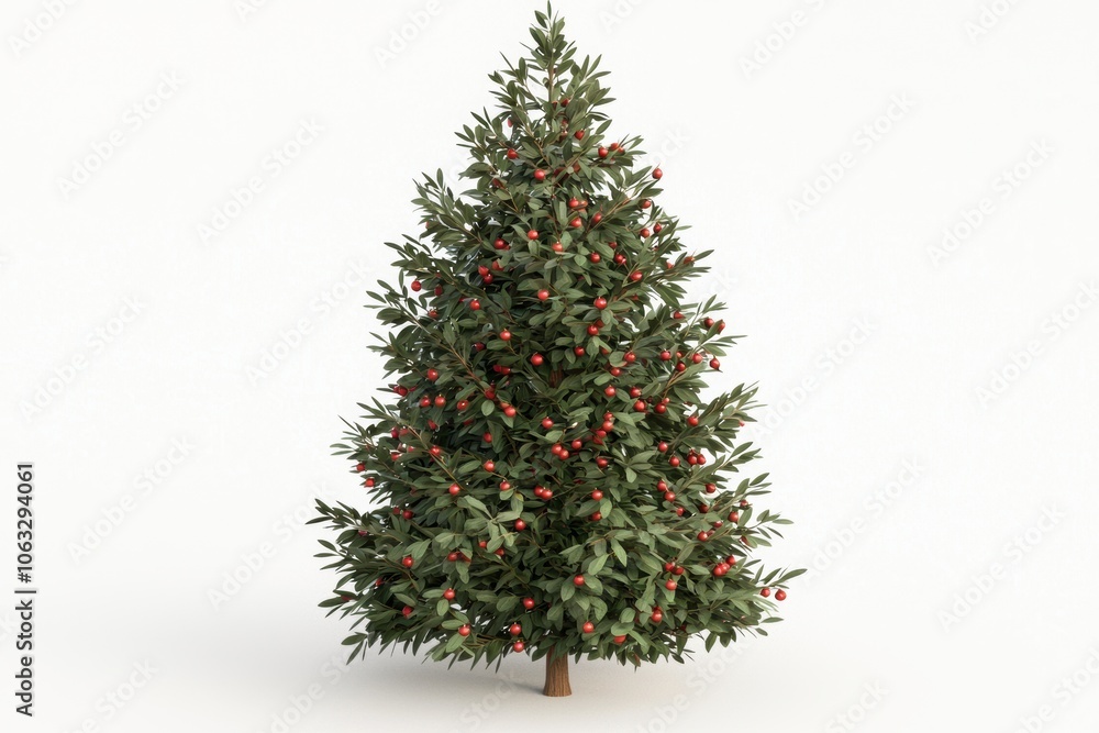 Fototapeta premium Christmas Tree with Tinsel for Holiday Decorations White Background