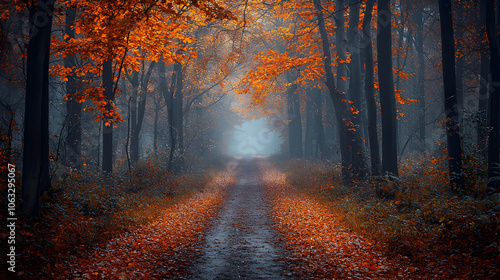 Autumn forest path with vibrant foliage