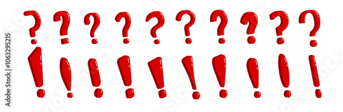 Red symbols with exclamation and question marks, designed to highlight warnings, risks, and important information. For signaling danger, urgency, or advice.