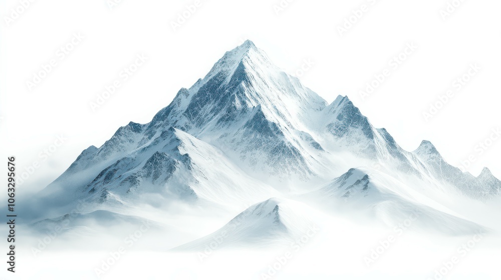 Fototapeta premium Stock generated snow mountain on white background.