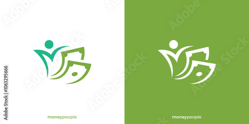 Money People Logo. Money Cash and People with Minimalist Style. Financial Logo, Icon, Symbol, Vector, Design Inspiration.