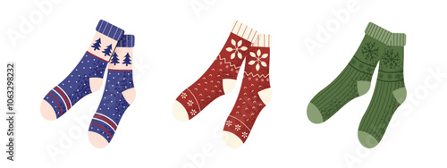 Collection of cozy winter socks. Illustrations isolated on white background.