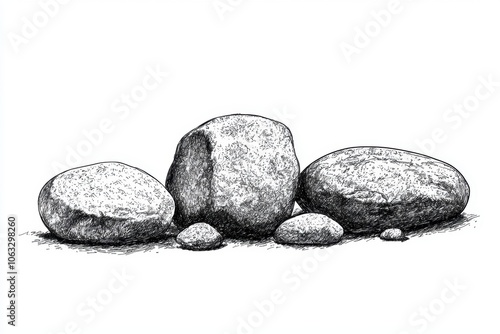 Hand-Drawn Rocks on White Background White Background photo