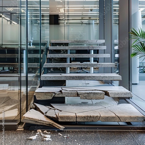 Damaged stairs in modern office interior design