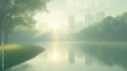 Future Urban Oasis: 3D Rendered Eco-City with Nature and Technology in Perfect Harmony