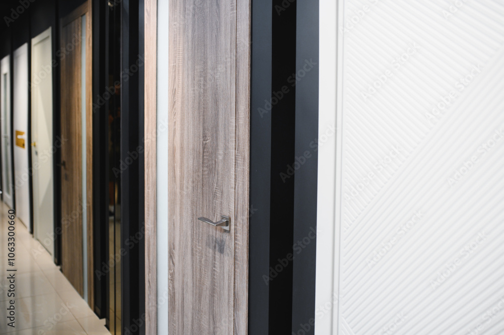 Doors are sold at a hardware store. Choosing doors for the house close-up. Interior renovation concept Doors are sold at a hardware store. Choosing doors for the house close-up. Interior renovation concept