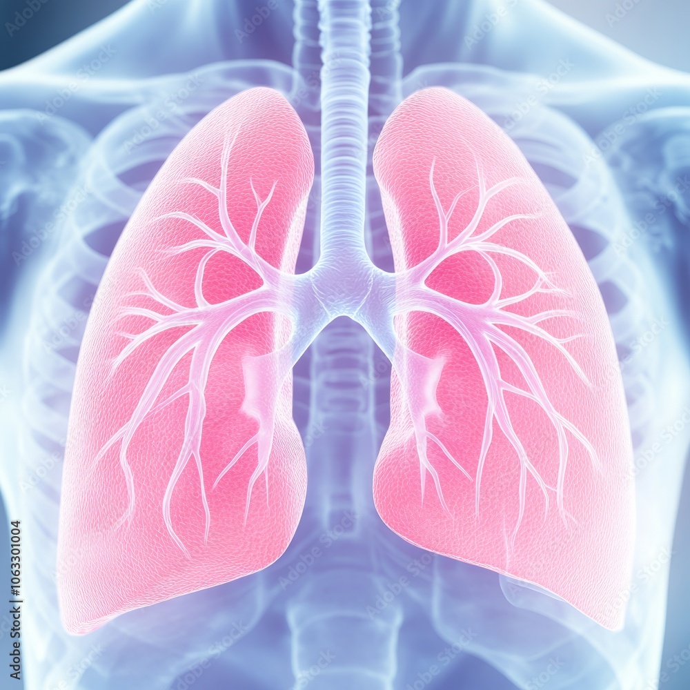 Anatomical illustration of human lungs, highlighting respiratory structure. Anatomical illustration of human lungs, highlighting respiratory structure.