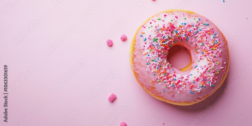 Sweet pastry with colorful sprinkles on a pink background Sweet pastry with colorful sprinkles on a pink background
