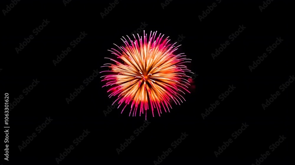 A Single Pink and Orange Firework Exploding Against a Black Night Sky A Single Pink and Orange Firework Exploding Against a Black Night Sky