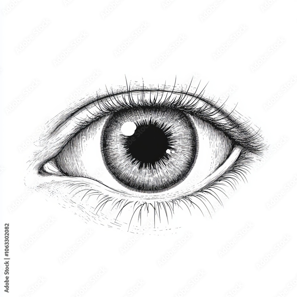 Obraz premium Detailed illustration of a human eye showcasing intricate features.