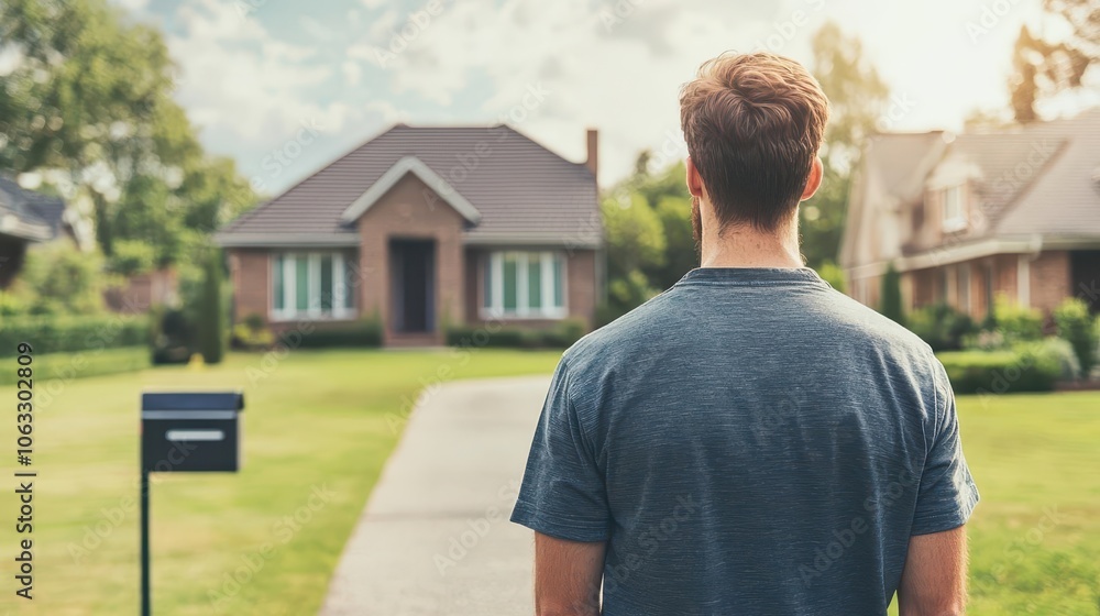 Homebuyer looking at properties with discount signs, analyzing longterm asset value Homebuyer looking at properties with discount signs, analyzing longterm asset value
