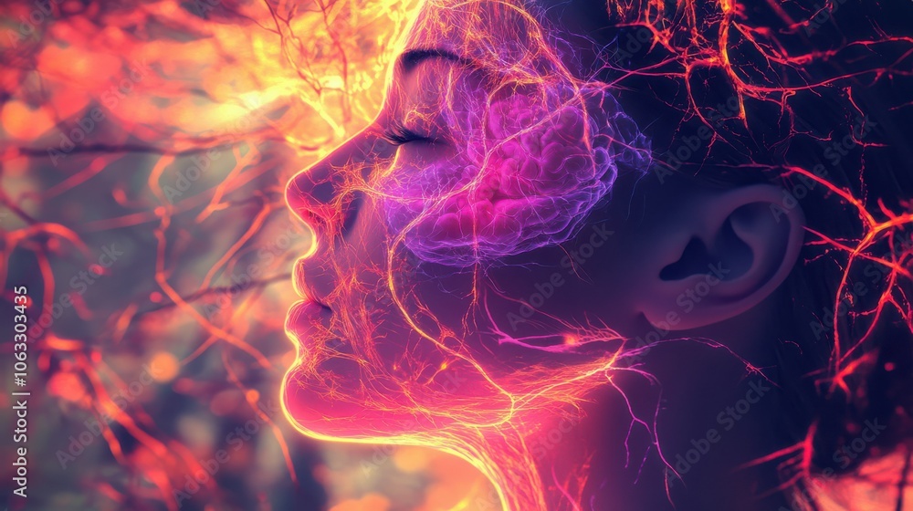 Woman's brain and nervous system pathways and nerves Polyvagal. Woman's brain and nervous system pathways and nerves Polyvagal.