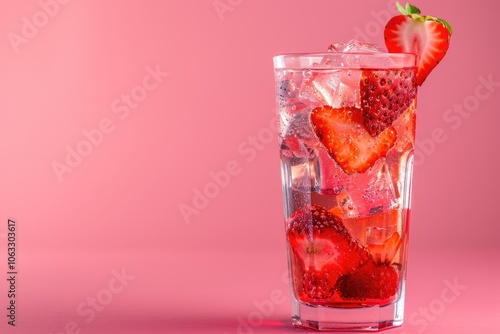 Strawberry and Ice Refreshing Summer Drink in a Glass