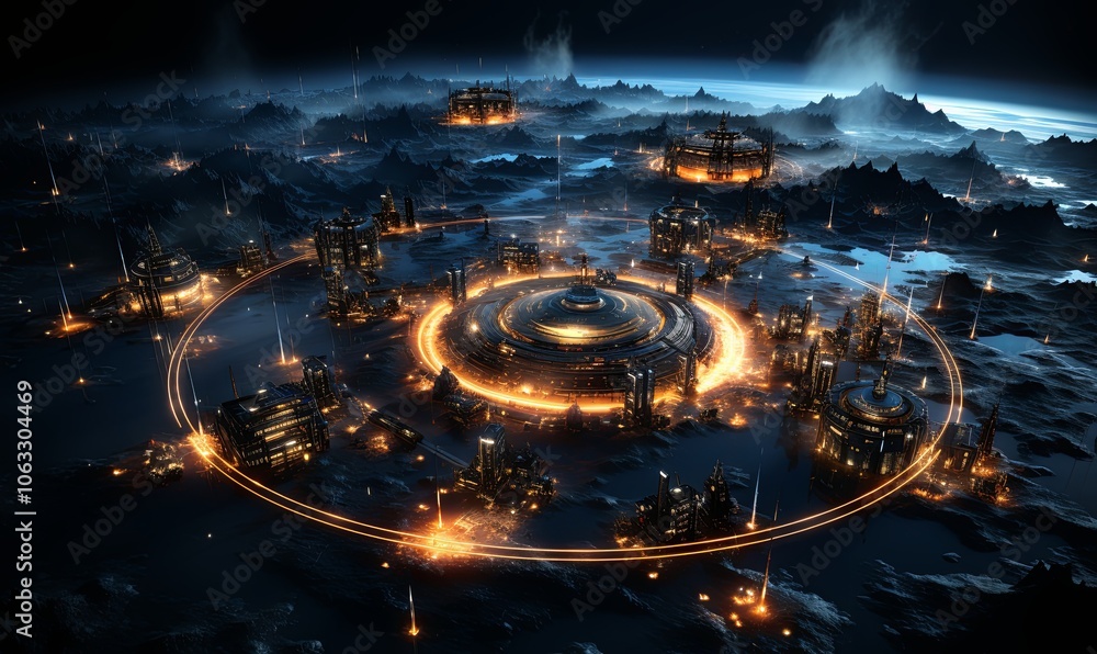 Glowing Futuristic Cityscape at Night Glowing Futuristic Cityscape at Night