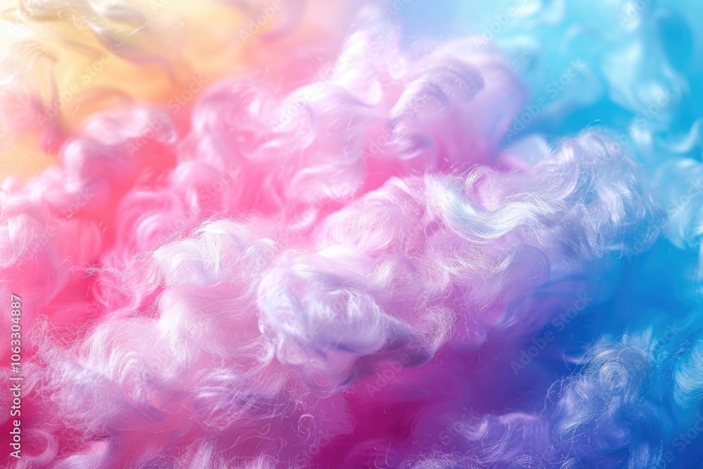 Fototapeta premium Vivid pink, blue and yellow cotton candy on a light background.