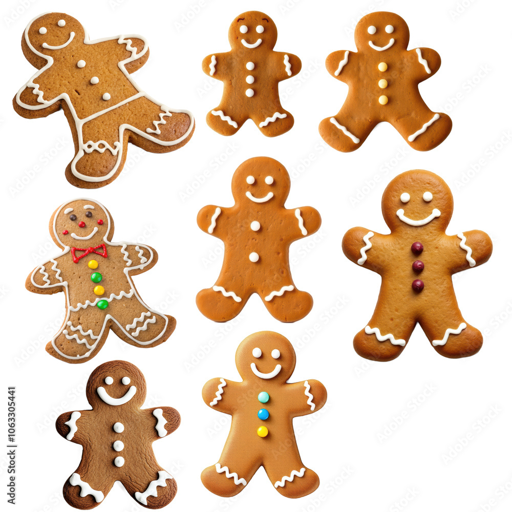Collection of Christmas gingerbread man cookies isolated on transparent background Collection of Christmas gingerbread man cookies isolated on transparent background