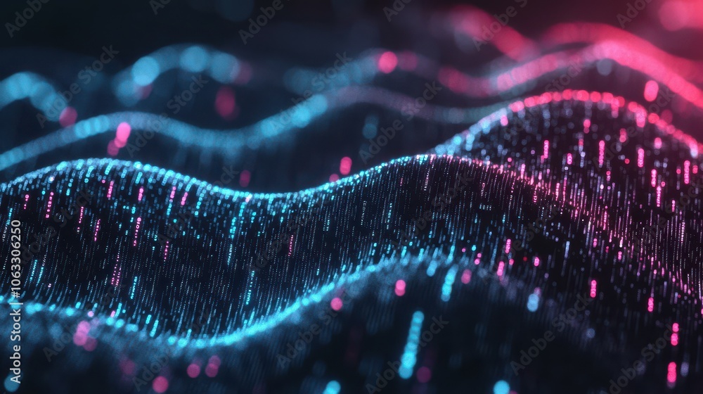 Waves of digital information concept - binare code waves background Waves of digital information concept - binare code waves background