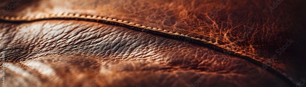 Close-up of Brown Leather with Stitching Close-up of Brown Leather with Stitching
