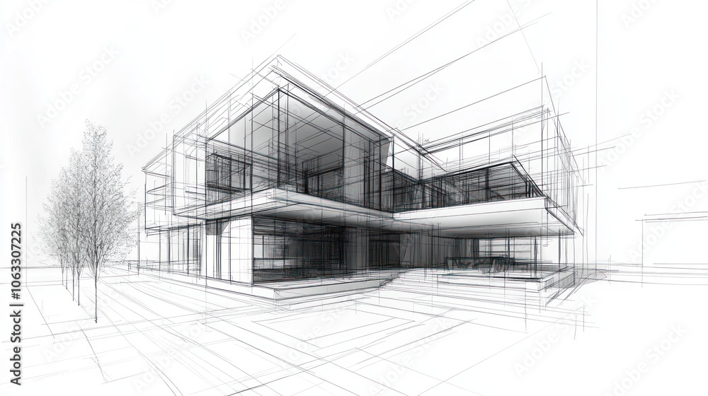 Modern House Sketch, Architectural Design Drawing Modern House Sketch, Architectural Design Drawing