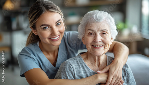 Ejercicio fisico y salud. Medico o fisioterapeuta realizando ejercicios con mujer anciana en la consulta de la clinica.Fisioterapia y rehabilitación para personas mayores. photo