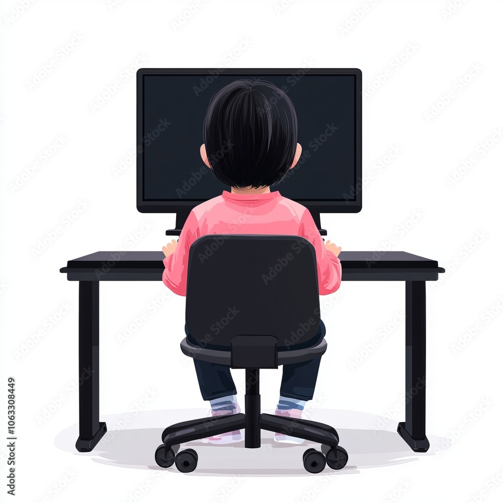 Fototapeta premium A person sitting at a desk with a computer, focused on work or study.