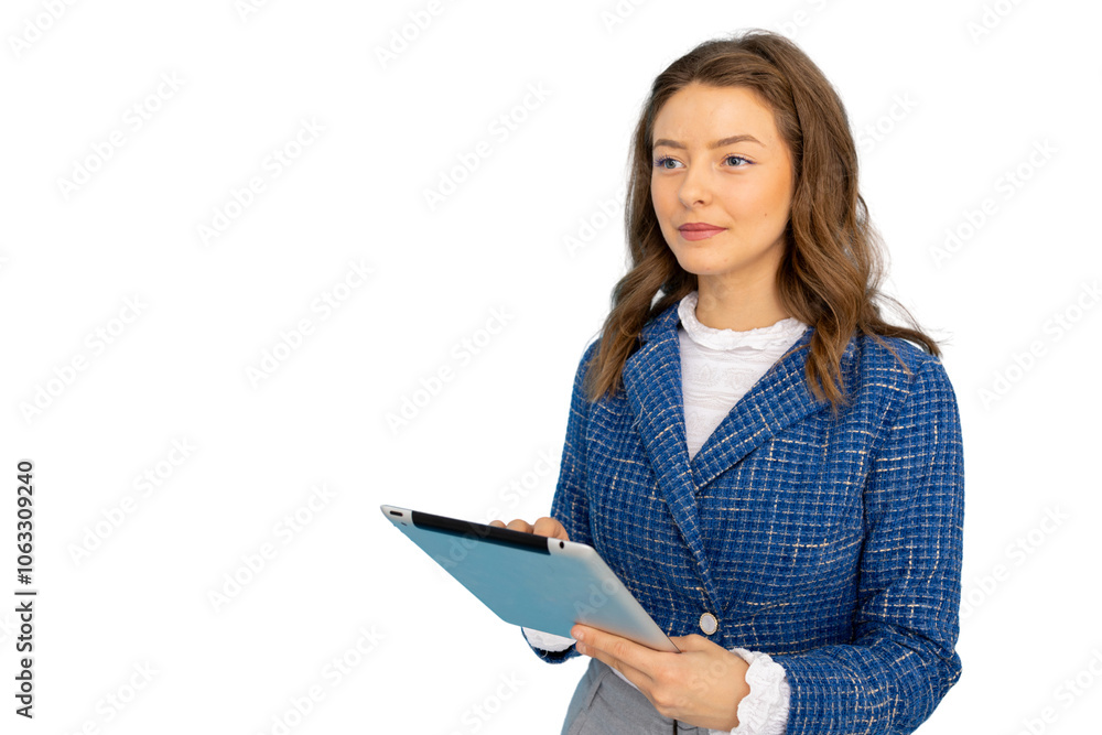 Confident businesswoman analyzing data on her tablet Confident businesswoman analyzing data on her tablet