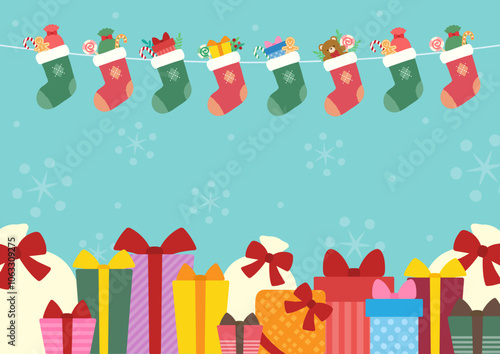 クリスマスプレゼントの入った靴下の背景素材014