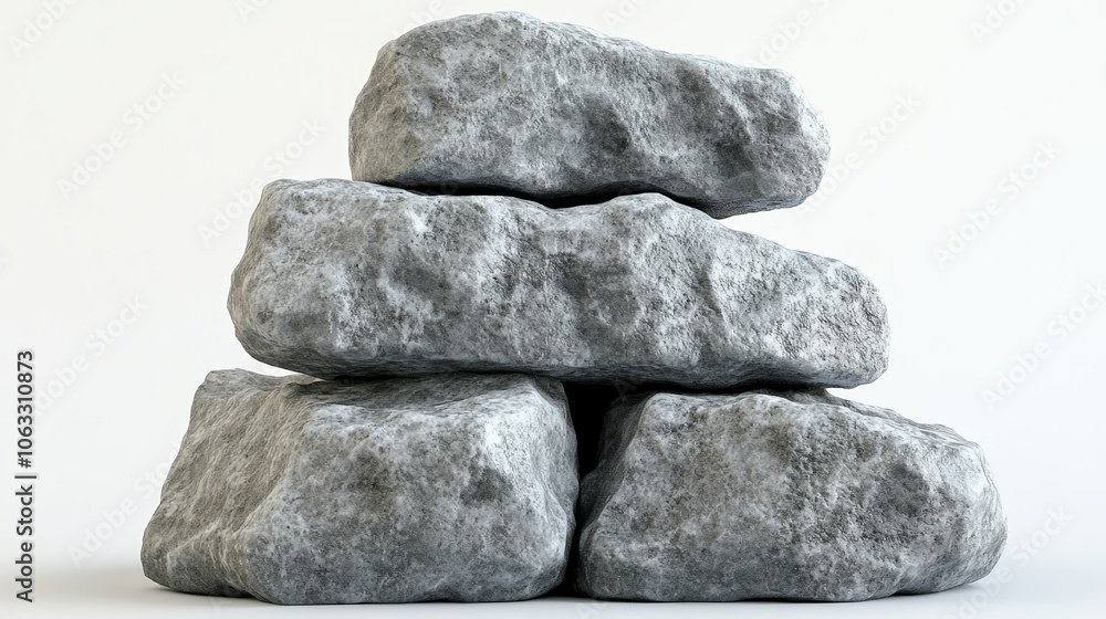 A pile of rocks on a white background A pile of rocks on a white background