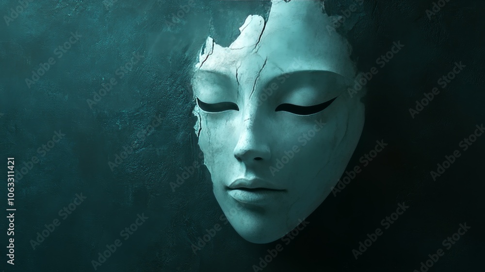 A woman's face is shown in a blue background A woman's face is shown in a blue background