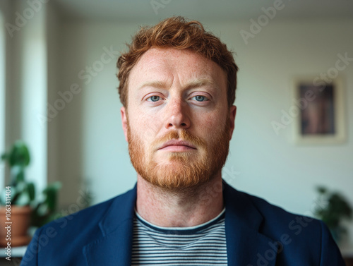 Young Businessman with Red Hair and Beard Looking Confidently at Camera 