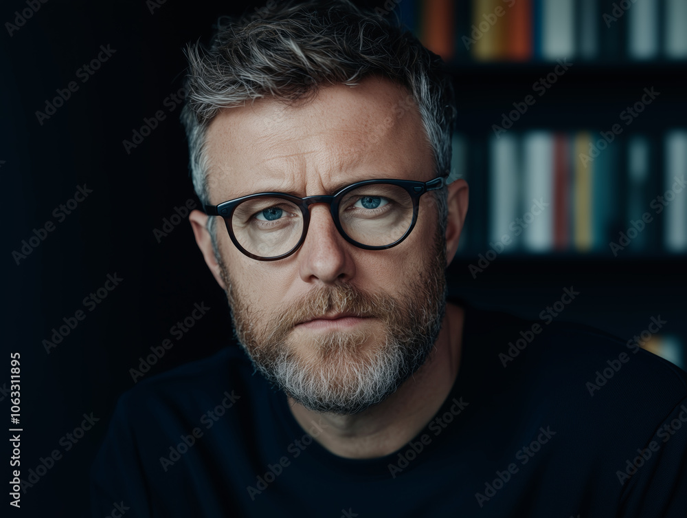Serious Businessman with Glasses and Beard in Office Library
Serious Businessman with Glasses and Beard in Office Library