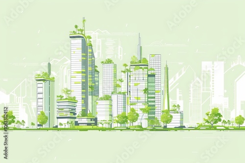 A futuristic city with sustainable development features to accommodate a growing population ,vectorline design , illustration