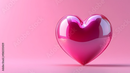 Pink Glass Heart on Pink Background - Minimalist Love Symbol, Valentine's Day, Romance, Abstract, 3D Render, Design Element.