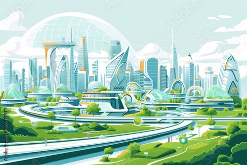 A futuristic city with sustainable development features to accommodate a growing population ,vectorline design , illustration