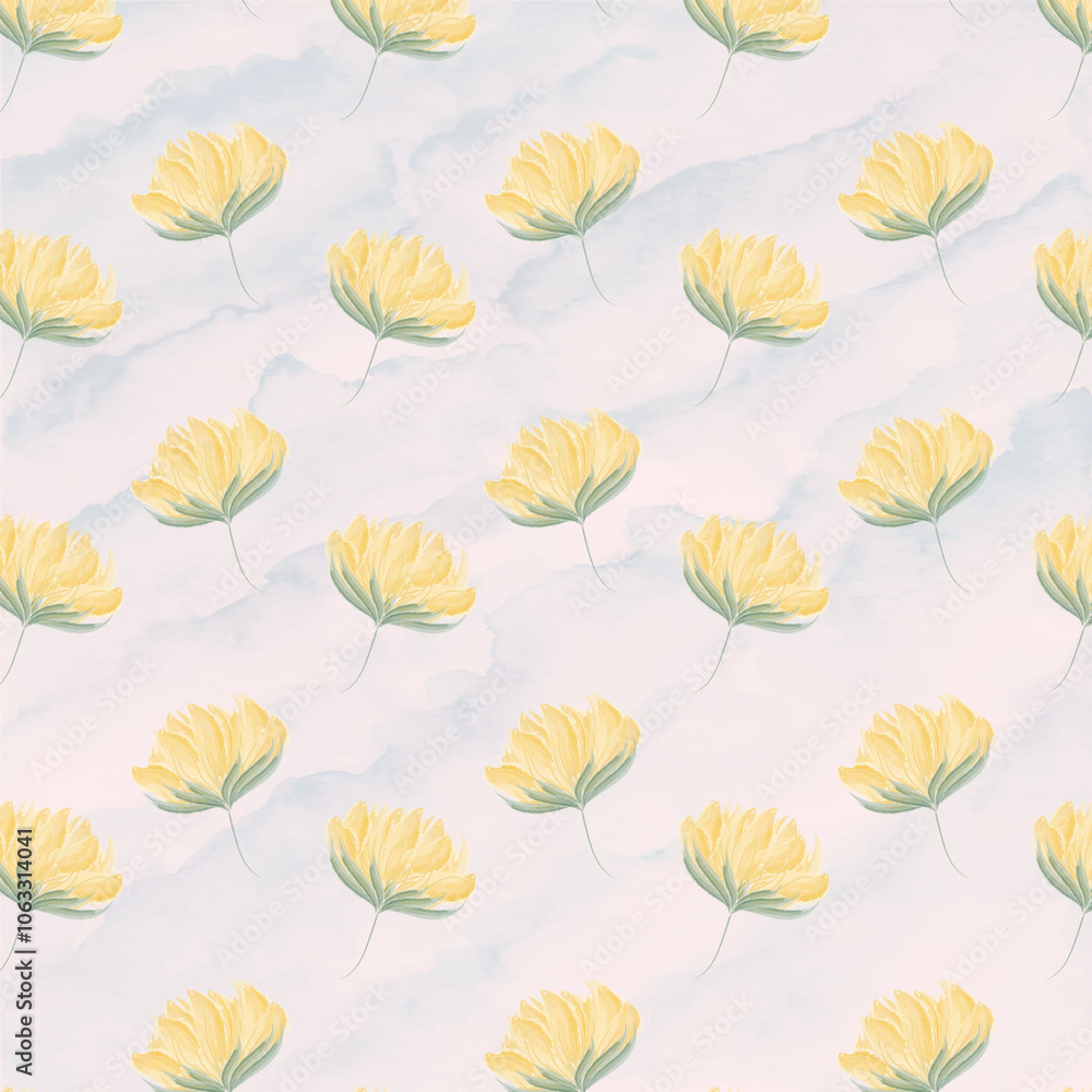 Fototapeta premium Watercolor floral pattern and seamless background. Hand painted. Gentle design for fabric, wrap paper or wallpaper. Raster illustration.